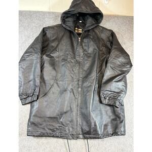 Vintage Outbrook Leather Hooded Jacket Mens L Full Zip Gorpcore Streetwear 90s